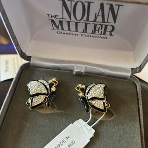 Nolan Miller Vintage rhinestone butterfly clip on earrings